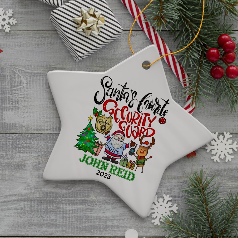 Santa’s Favorite Security Guard Custom Christmas Ornament, Festive and Funny Appreciation Gift Ceramic Ornament OrnamentallyYou Star 