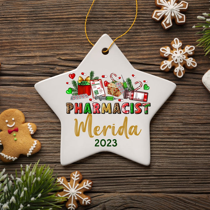 Colorful Pharmacist Appreciation Personalized Christmas Ornament, Custom Pharmacy Gift Ceramic Ornament OrnamentallyYou Star 