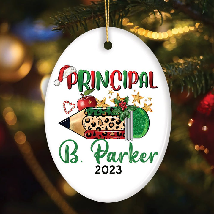 Holiday Pencil Art Personalized School Principal Christmas Ornament Ceramic Ornament OrnamentallyYou Oval 