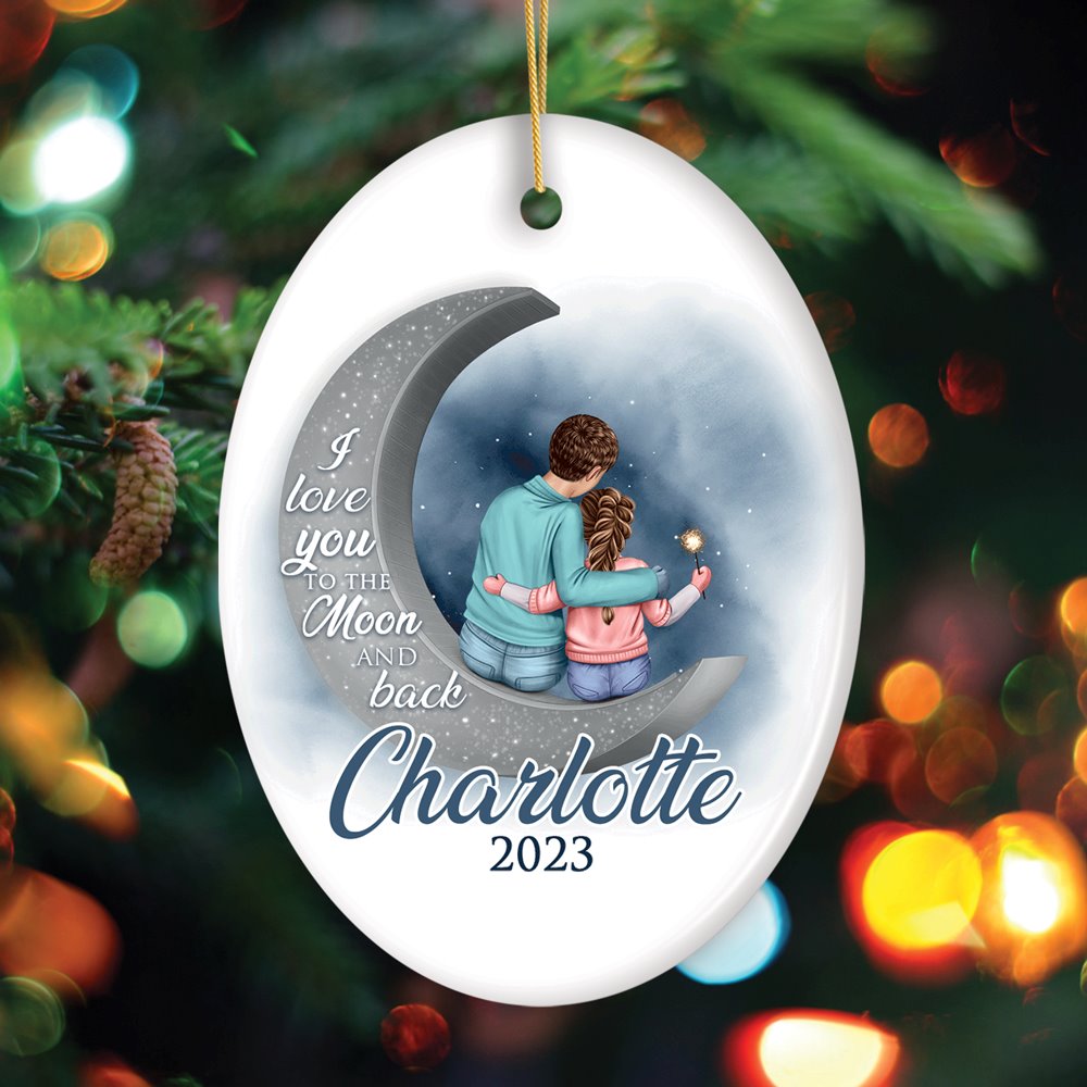 Love You To The Moon And Back Personalized Mom and Child Ornament, Thoughful Christmas Gift for Kids Ceramic Ornament OrnamentallyYou Oval 