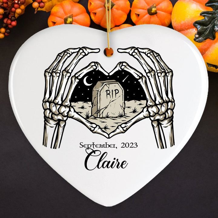 Rest In Peace Skeleton Keepsake Ornament, Halloween Themed Memorial Gift Ceramic Ornament OrnamentallyYou Heart 