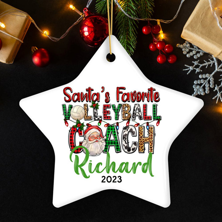 Santa’s Favorite Volleyball Coach Personalized Christmas Ornament, Custom Sports Appreciation Gift Ceramic Ornament OrnamentallyYou Star 