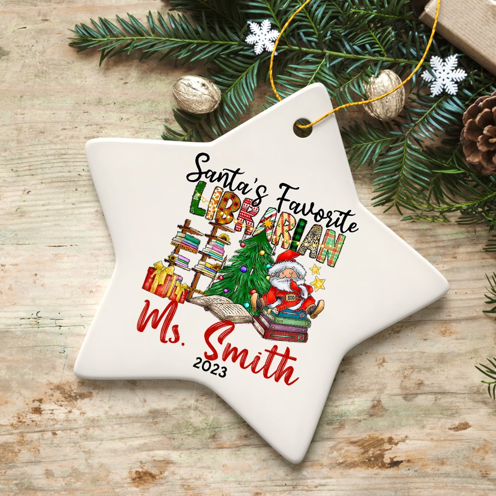 Santa’s Favorite Librarian Custom Christmas Ornament, Personalized Holiday Gift Ceramic Ornament OrnamentallyYou Star 