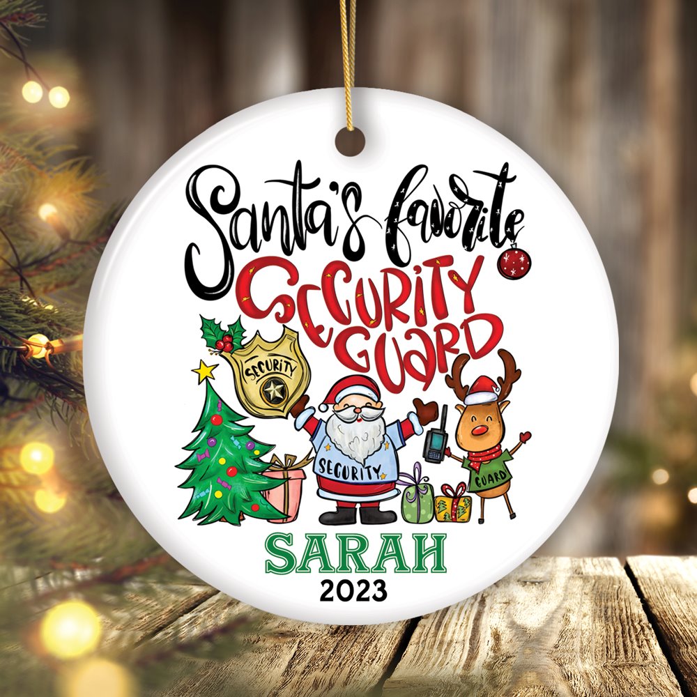 Santa’s Favorite Security Guard Custom Christmas Ornament, Festive and Funny Appreciation Gift Ceramic Ornament OrnamentallyYou Circle 