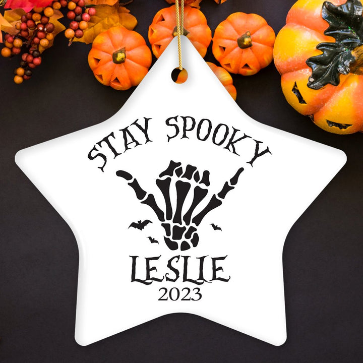 Cool Skeleton Stay Spooky Personalized Ornament, Surfer Halloween Themed Custom Gift Ceramic Ornament OrnamentallyYou Star 
