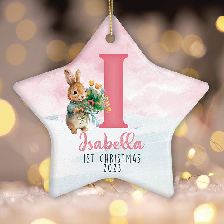 Cute Bunny Rabbit Child Personalized Christmas Monogram Ornament Ceramic Ornament OrnamentallyYou Star 
