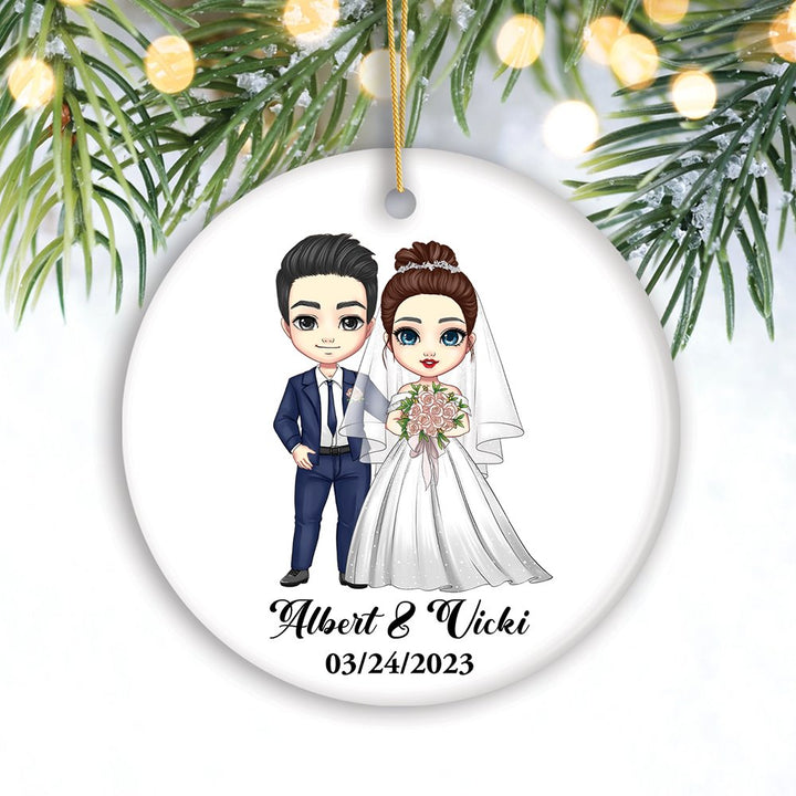 Adorable Customized Married Couple Gift Christmas Ornament, Cartoon Bride and Groom Ceramic Ornament OrnamentallyYou 