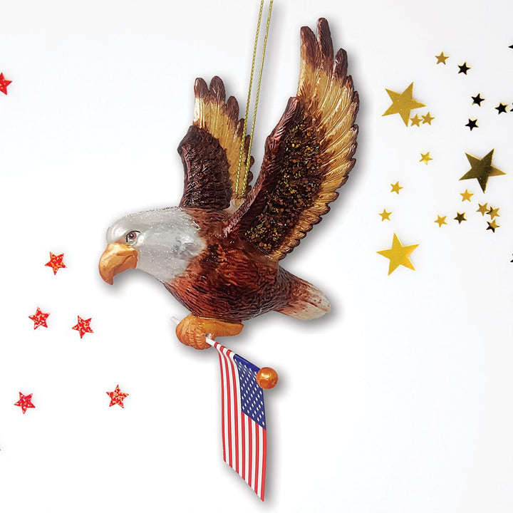 American Bald Eagle Patriotic Glass Ornament, USA Flag Christmas Decor OrnamentallyYou 