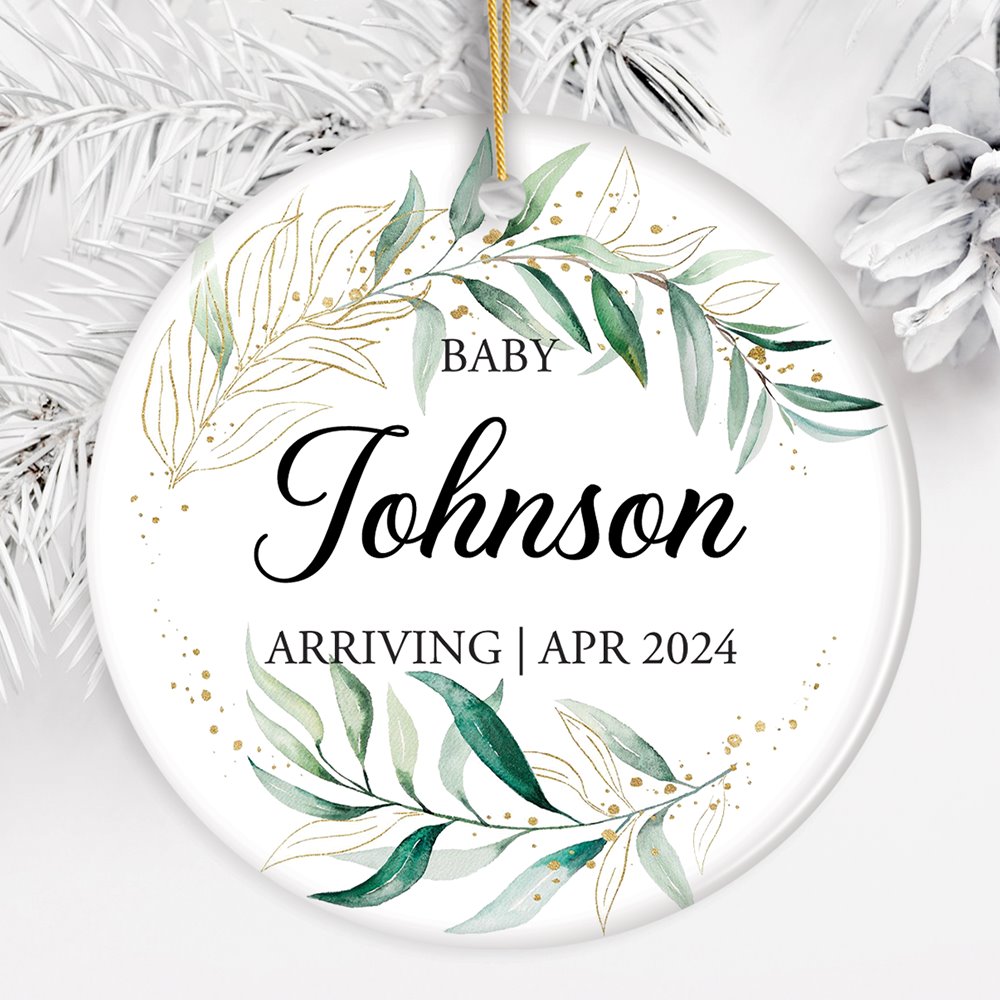 Baby Arriving Personalized Ornament, New Baby Announcement Keepsake Gift Ceramic Ornament OrnamentallyYou Circle 
