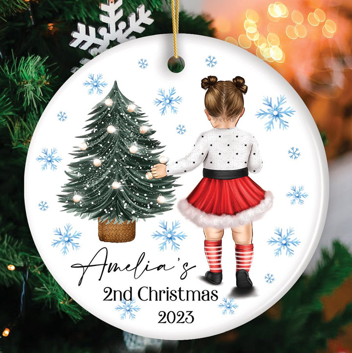 Baby’s 2nd Christmas Personalized Ornament, Cute Custom Handmade Second Xmas Keepsake Ceramic Ornament OrnamentallyYou Circle 