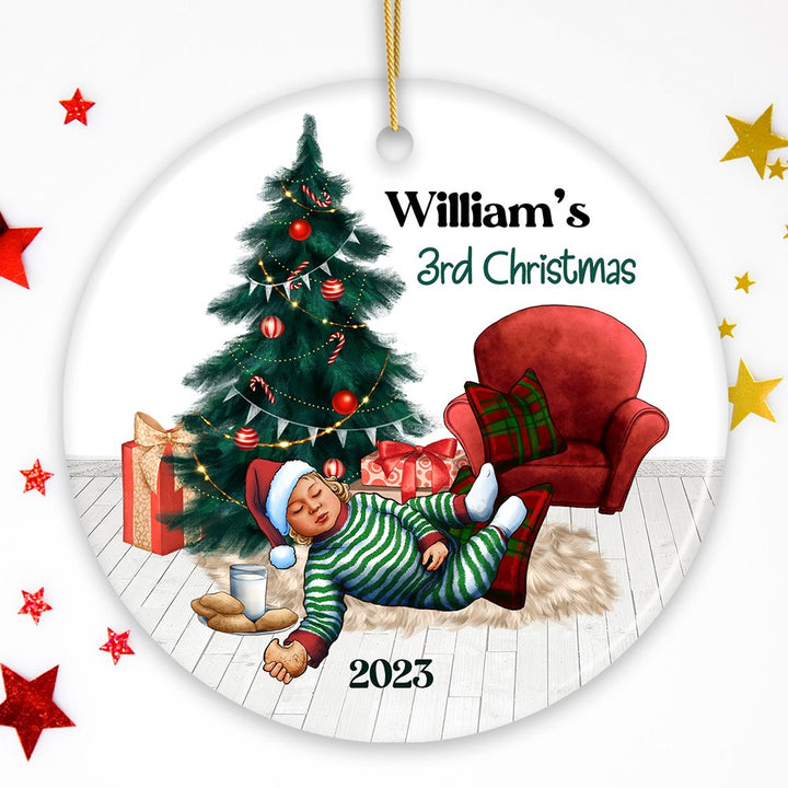 Baby’s 3rd Christmas Personalized Ornament, Cookies and Milk & Holiday Tree Ceramic Ornament OrnamentallyYou Circle 