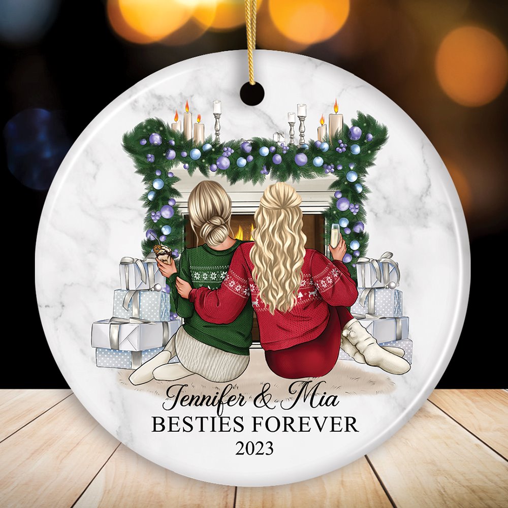 Besties Forever Personalized Christmas Ornament, Sisters or Bestfriends Womens Gifts Ceramic Ornament OrnamentallyYou Circle 