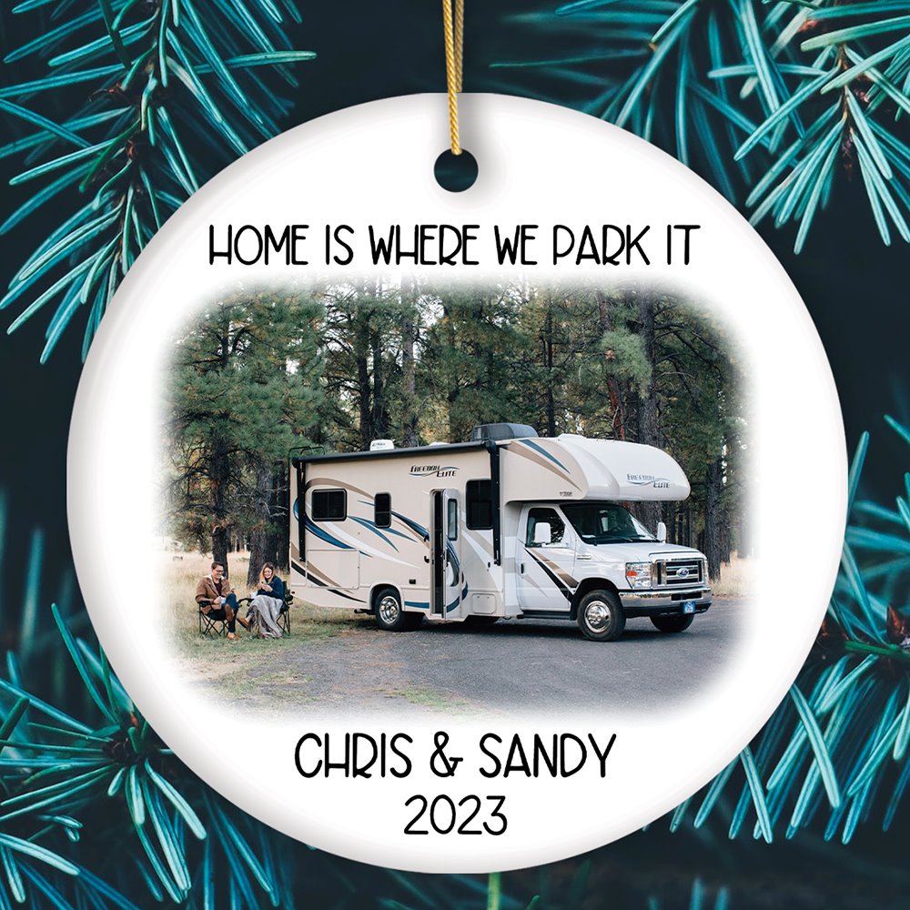 Camping Memory Photo Customized Ornament, Personalized Christmas Camper Gift Ceramic Ornament OrnamentallyYou Circle 