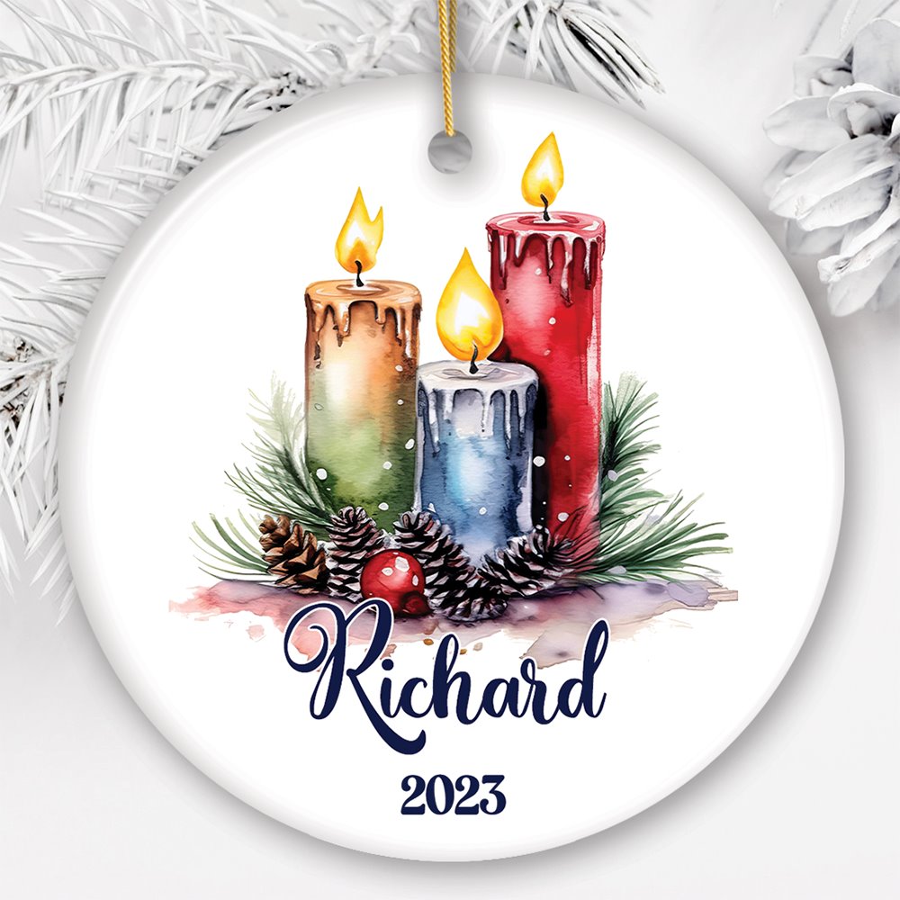 Candlelit Magic Enchanting Personalized Christmas Ornament, Cozy Holiday Glow Ceramic Ornament OrnamentallyYou Circle 