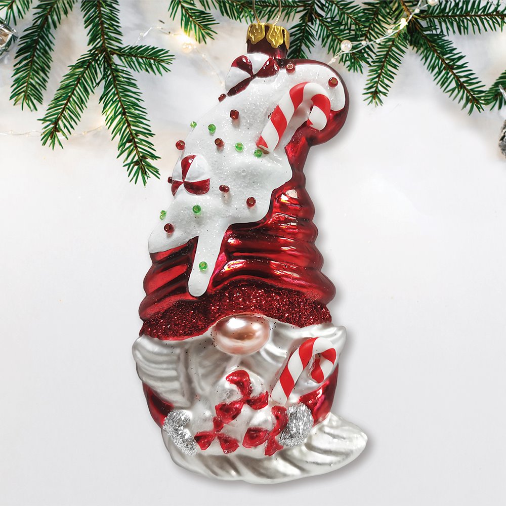 Candy Cane Gnome Glass Christmas Ornament Glass Ornament OrnamentallyYou 