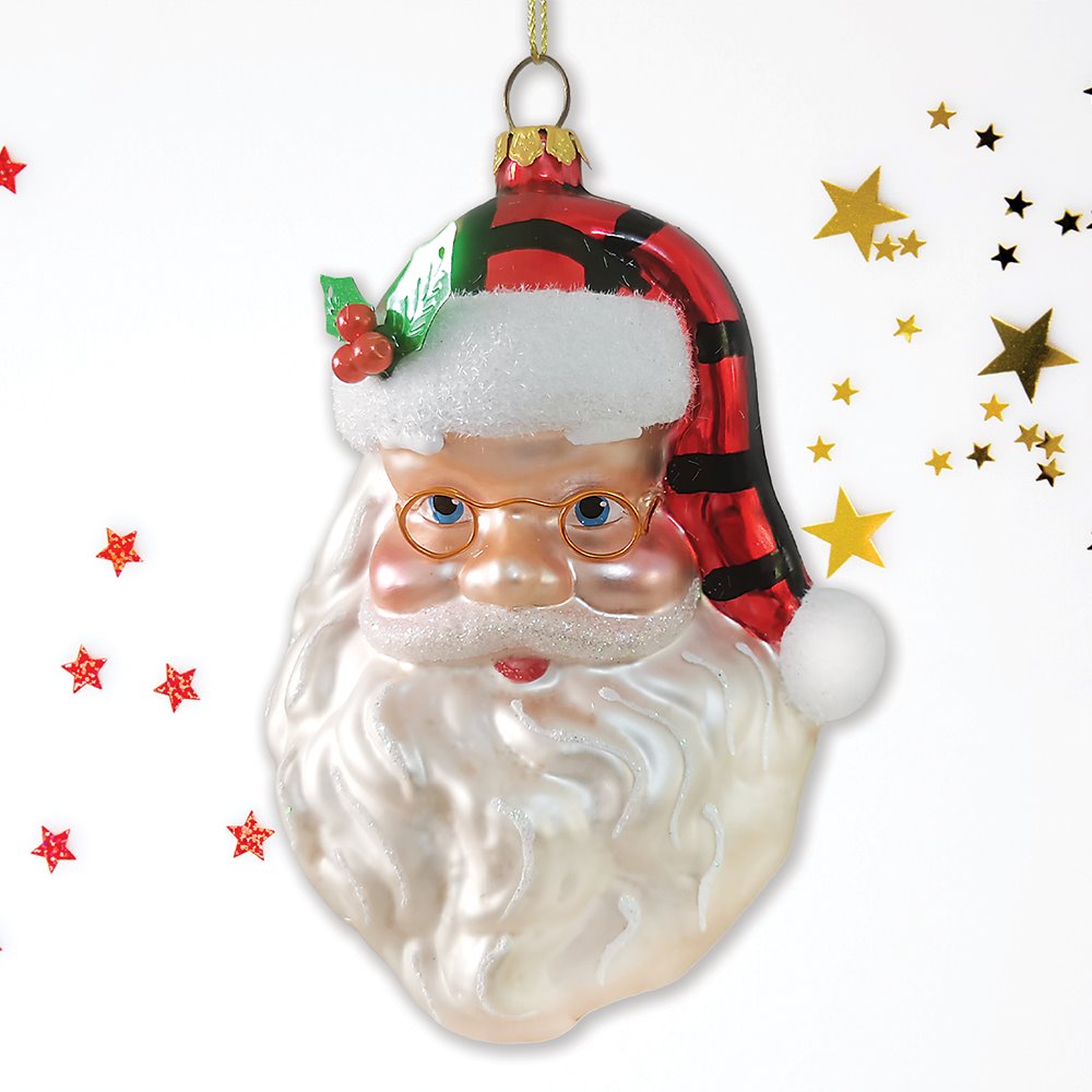 Cheerful Santa Head Sparkling Glass Christmas Ornament Glass Ornament OrnamentallyYou 