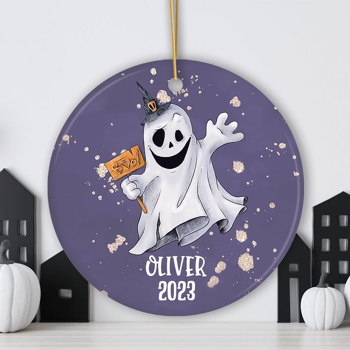 Customized Spooky Ghost Phantom Playful Halloween Ornament Ceramic Ornament OrnamentallyYou Circle 
