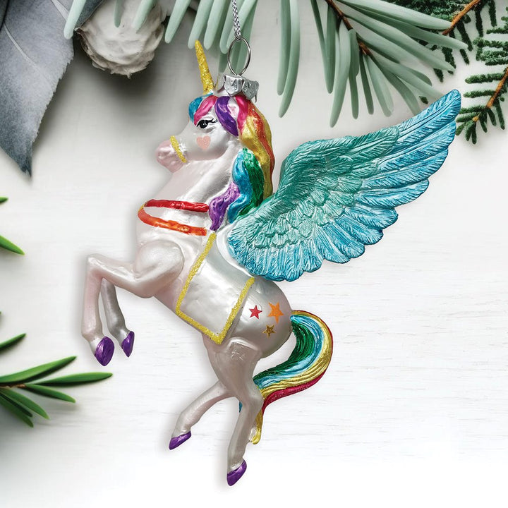 Cute Colorful Unicorn Glass Christmas Ornament with Rainbow Hair Glass Ornament OrnamentallyYou 