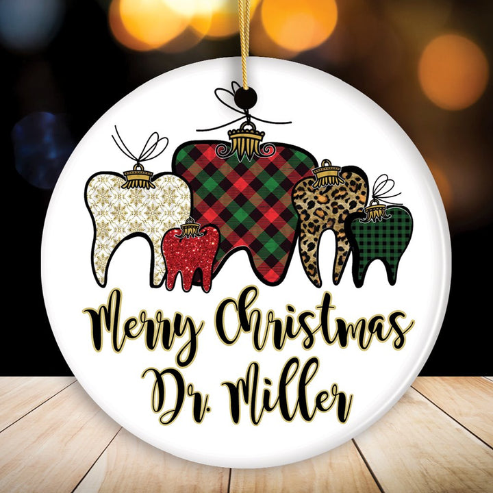 Dentist Buffalo Plaid Personalized Christmas Ornament, Funny Dental Student Gift Ceramic Ornament OrnamentallyYou Circle 