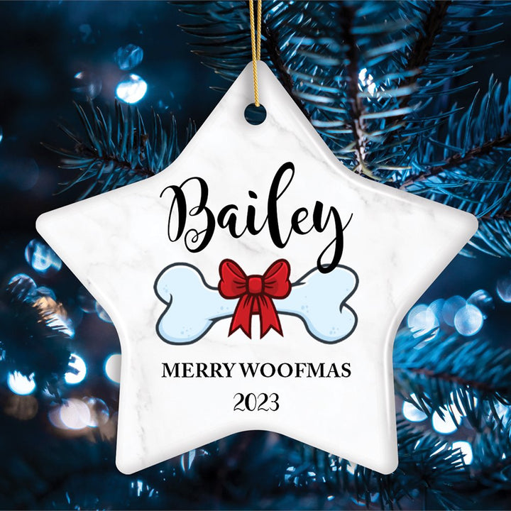 Dog Personalized Merry Woofmas Ornament With Bone, Custom Name and Date Puppy Gift Ceramic Ornament OrnamentallyYou Star 