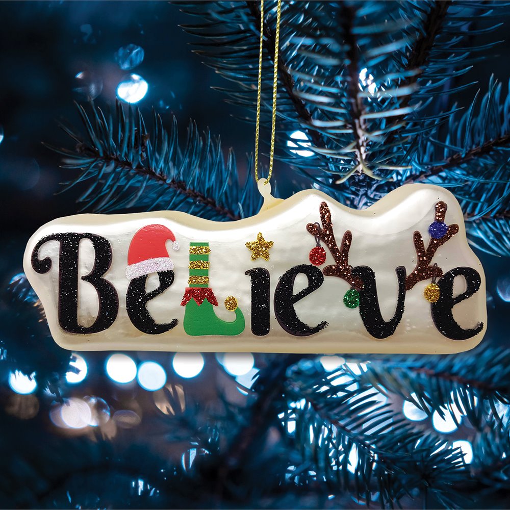 Enchanting Believe Glittering Glass Festive Christmas Ornament Glass Ornament OrnamentallyYou 