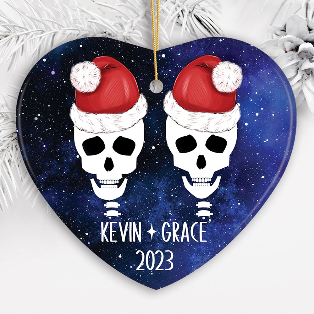 Eternal Love Santa Skulls Personalized Couples Christmas Ornament Ceramic Ornament OrnamentallyYou Heart 