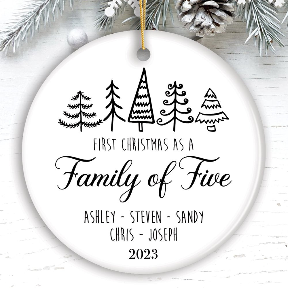 Family of Five Christmas Personalized Ornament, New Baby Custom Gift Ceramic Ornament OrnamentallyYou Circle 