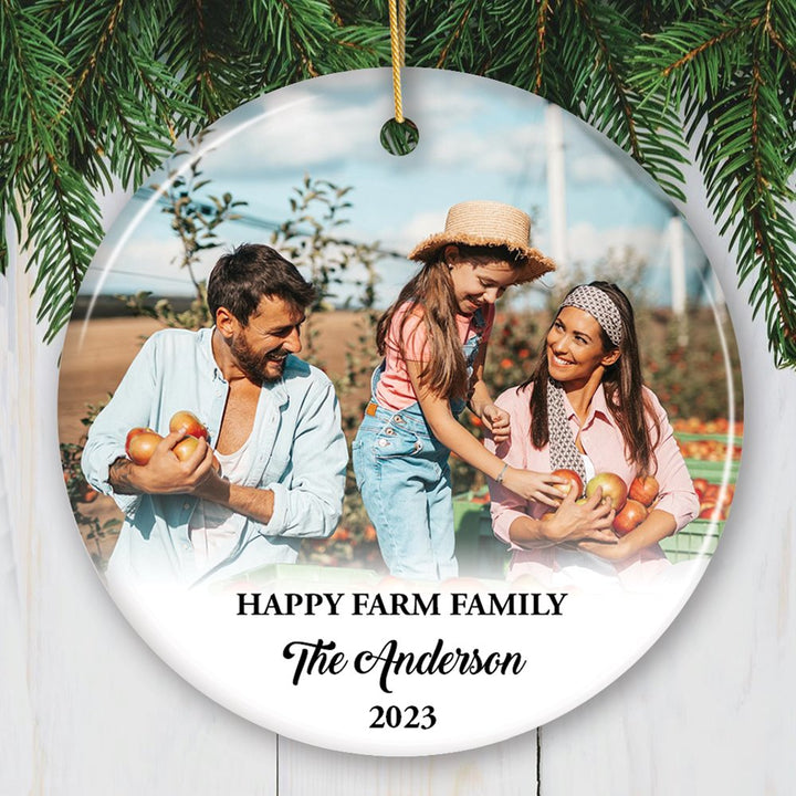 Farm Family Memories for the Fall and Autumn Personalized Photo Ornament, Customized Farmhouse Keepsake Gift Ceramic Ornament OrnamentallyYou Circle 