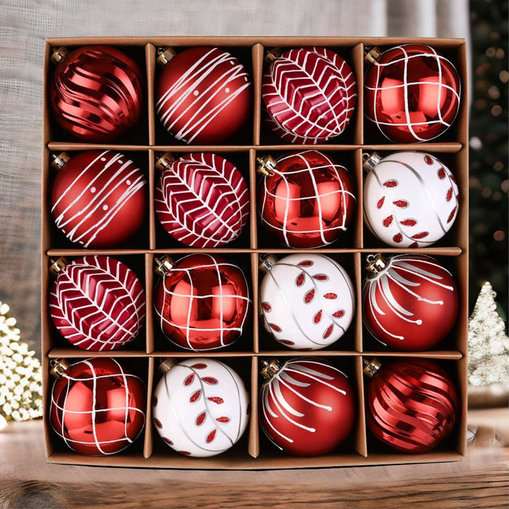 Festive Christmas Ball Set, 16 Ornaments with Varied and Refined Red Colors Packaged Ornament Bundle OrnamentallyYou 