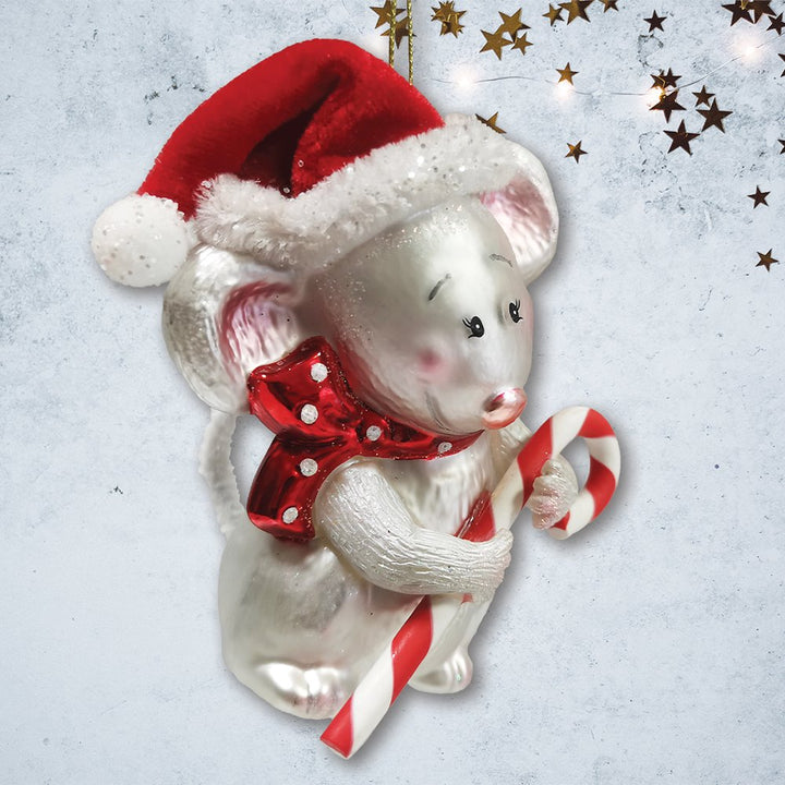 Festive Holiday Mouse Glass Christmas Ornament Glass Ornament OrnamentallyYou 