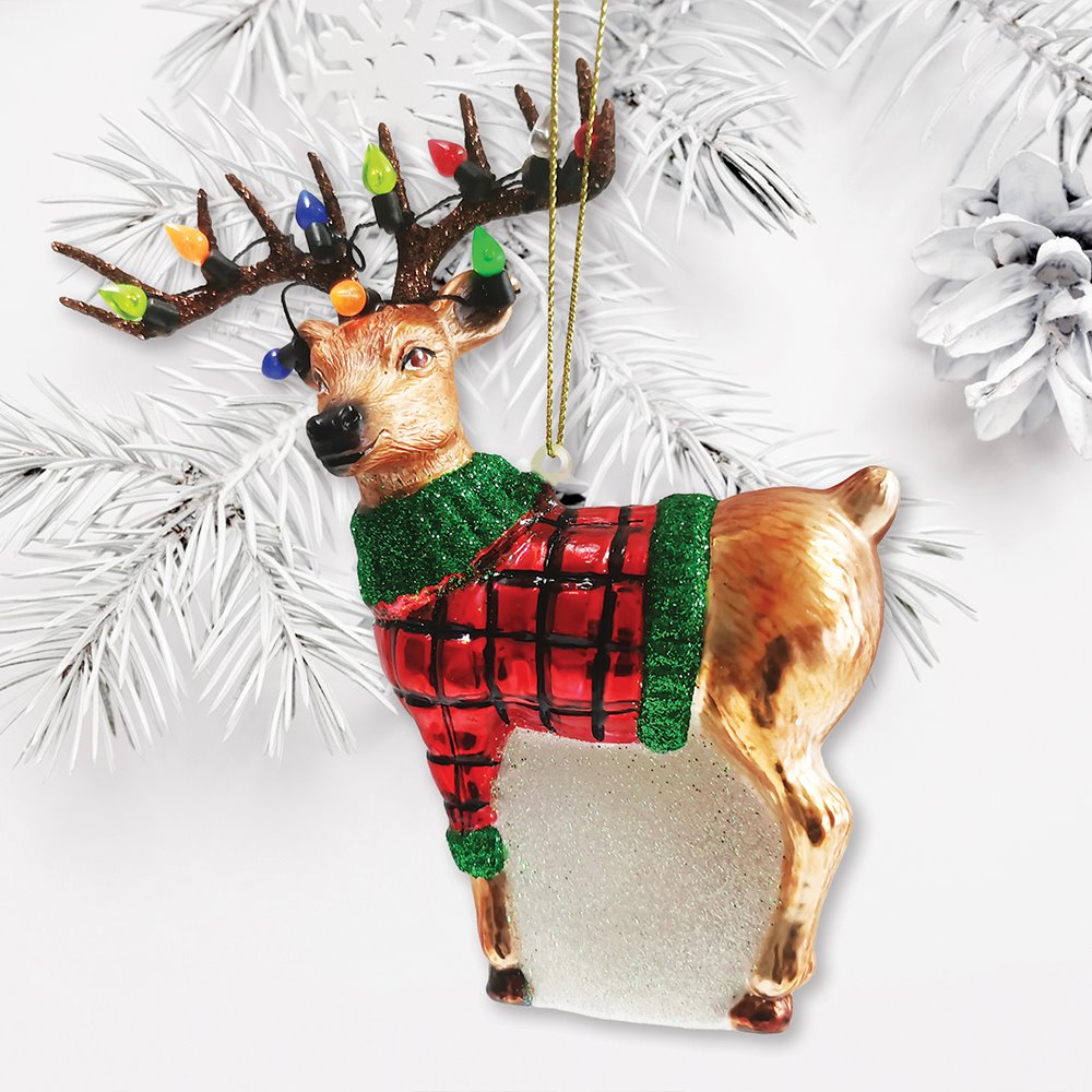 Festive Reindeer Glass Christmas Ornament Figurine Glass Ornament OrnamentallyYou 