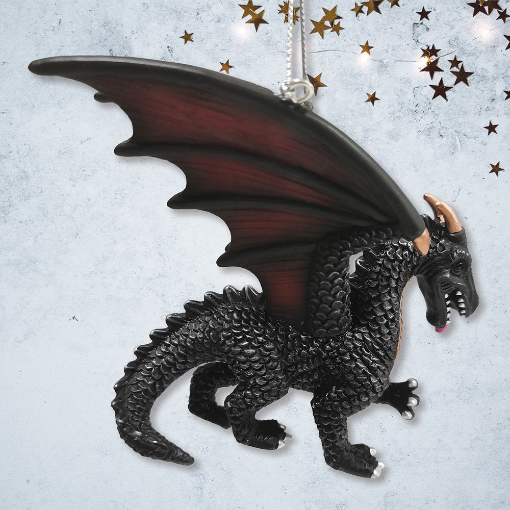 Fierce Mystical Black Dragon Ornament, Mythical Creature Gothic Fantasy OrnamentallyYou 