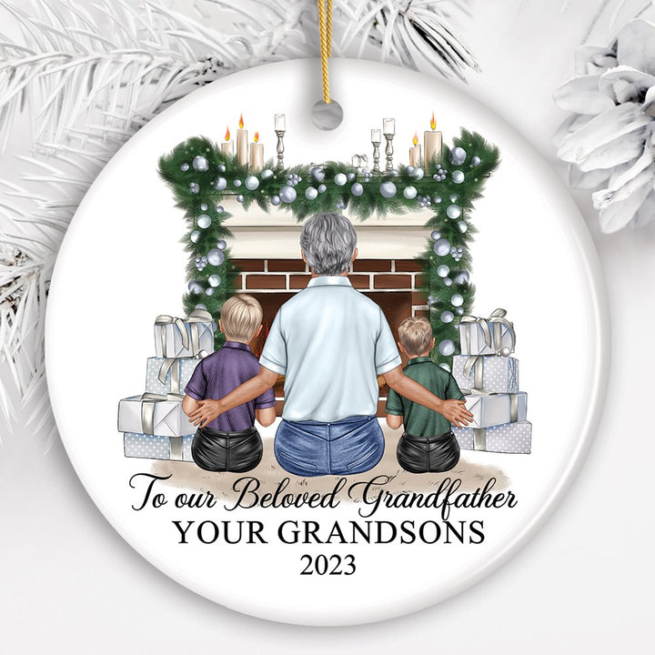 Grandpa and Grandsons Personalized Christmas Ornament, Grandfather Holiday Gift Ceramic Ornament OrnamentallyYou Circle 