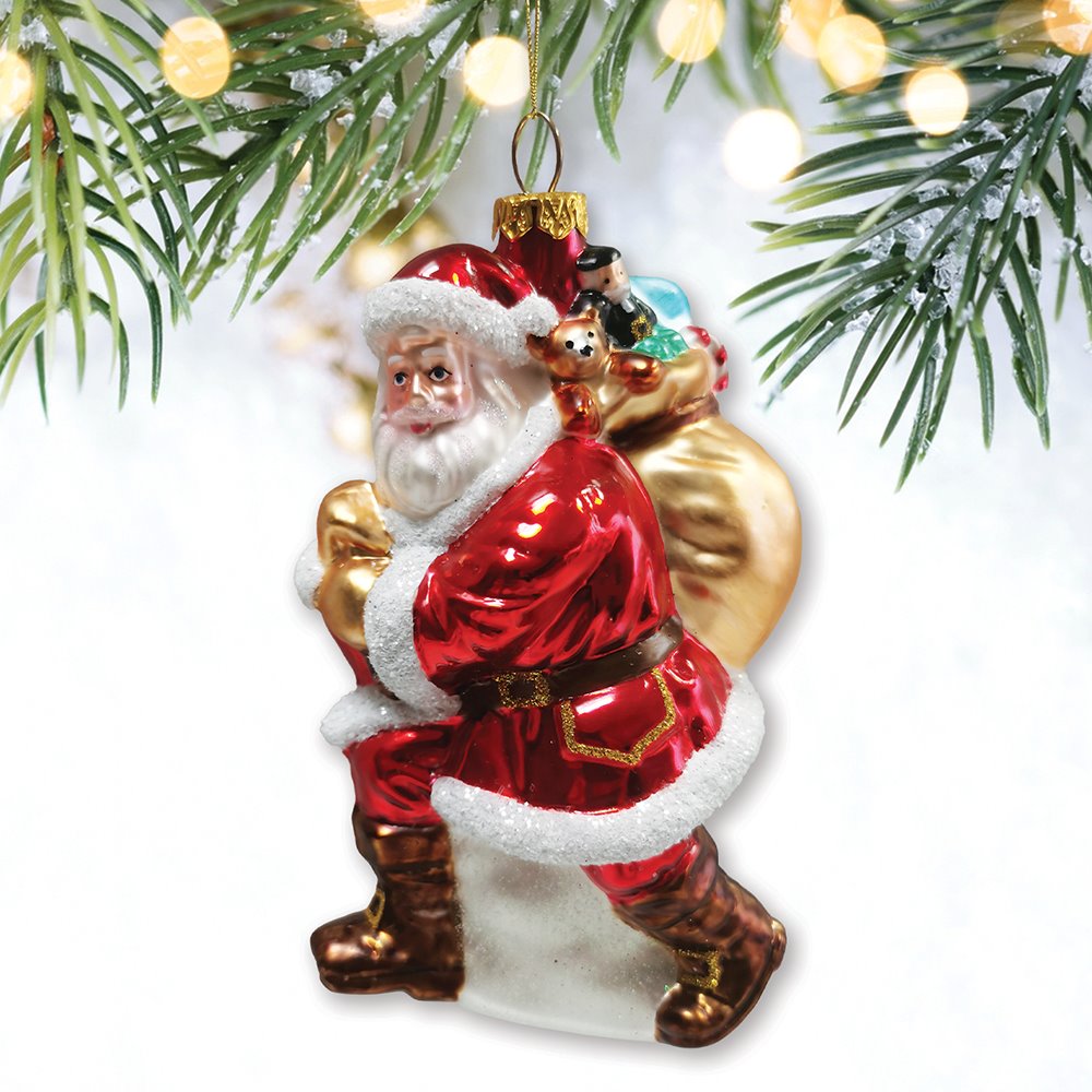 Holly Jolly Santa Claus with Gift Bag and Toys Blown Glass Christmas Ornament Glass Ornament OrnamentallyYou 