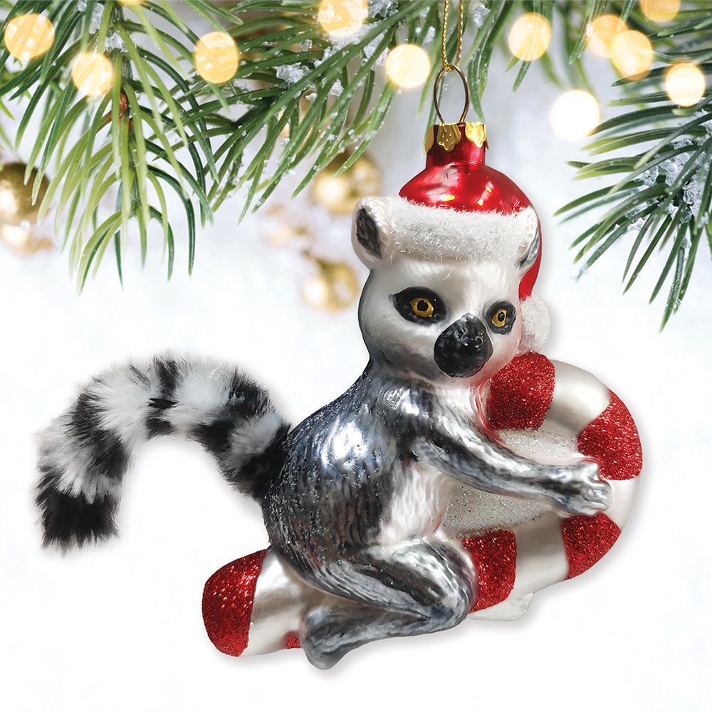 Lemur Draped in Christmas Fun Glass Christmas Ornament, Madagascar Ring Tailed Monkey Glass Ornament OrnamentallyYou 