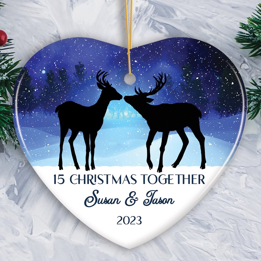 Majestic Deer Anniversary Personalized Gift for Couple, Romantic Christmas Ornament, Xmas Together Keepsake Gift Ceramic Ornament OrnamentallyYou Heart 