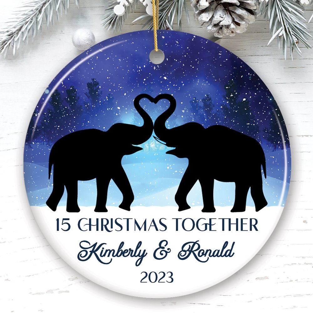 Majestic Elephant Anniversary Personalized Gift for Couple, Romantic Christmas Ornament, Xmas Together Keepsake Gift Ceramic Ornament OrnamentallyYou Circle 