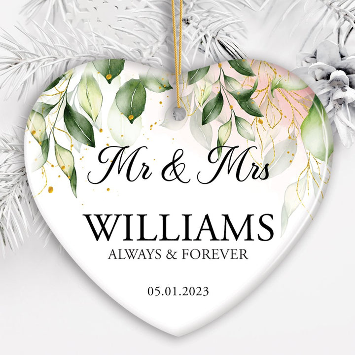 Mr and Mrs Personalized Ornament, Elegant Wedding Couples Gift Ceramic Ornament OrnamentallyYou Heart 