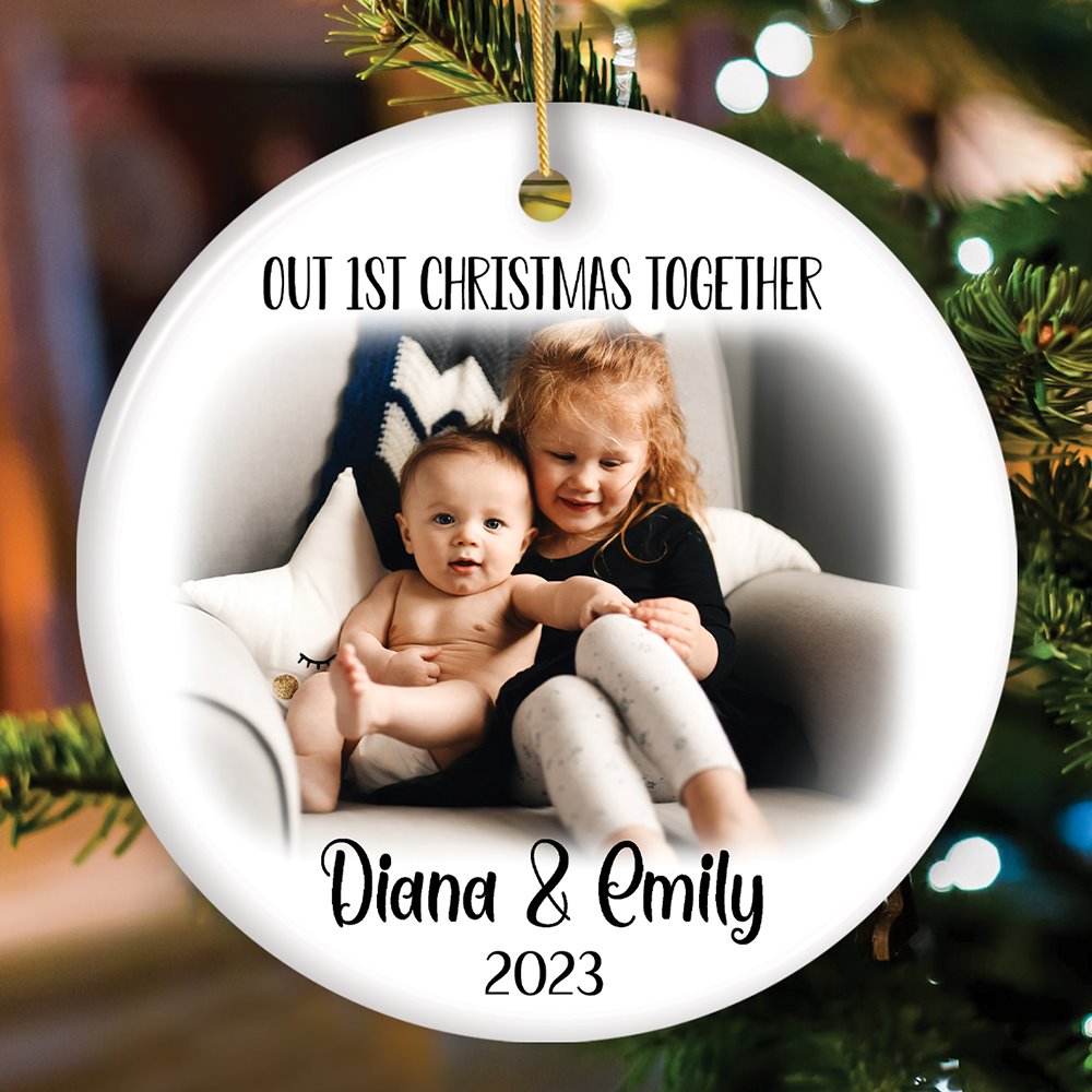 New Little Brother or Sister Customized Photo Ornament, Our 1st Christmas Together Ceramic Ornament OrnamentallyYou Circle 