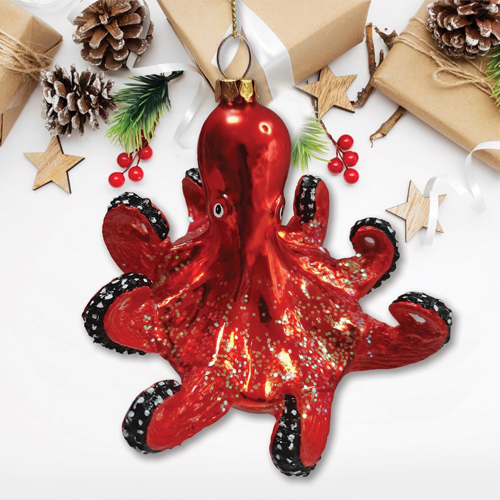 Pacific Octopus Blown Glass Christmas Ornament, Sea Animal Creature Glass Ornament OrnamentallyYou 