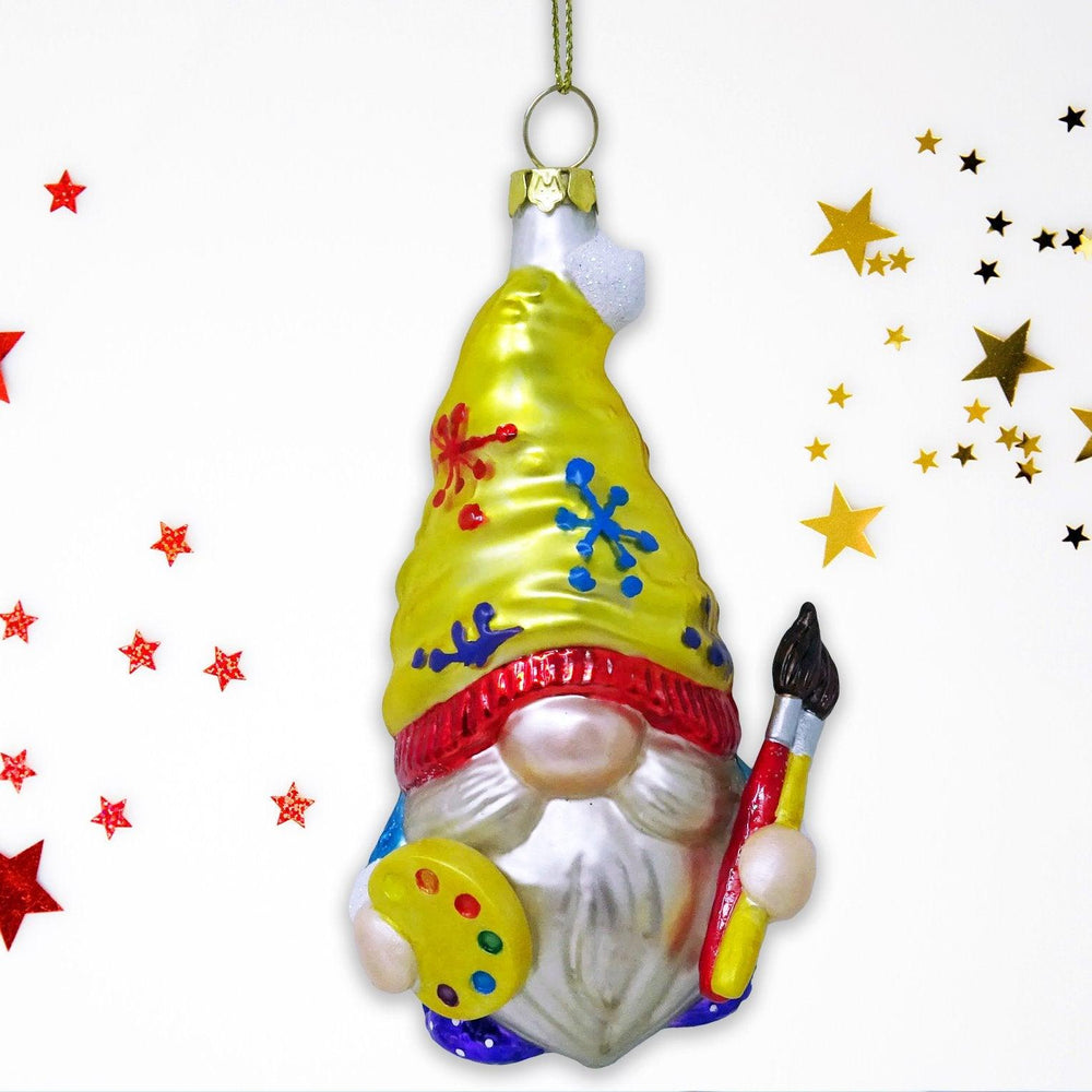 Painter Artist Gnome Glass Christmas Ornament Glass Ornament OrnamentallyYou 