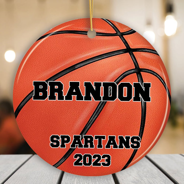 Personalized Basketball Christmas Ornament, Festive Holiday Theme with Name and Date Ceramic Ornament OrnamentallyYou Circle 