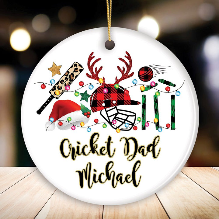Personalized Cricket Buffalo Plaid Leopard Merry Christmas Ornament, Team and Coaches Gift Ceramic Ornament OrnamentallyYou Circle 