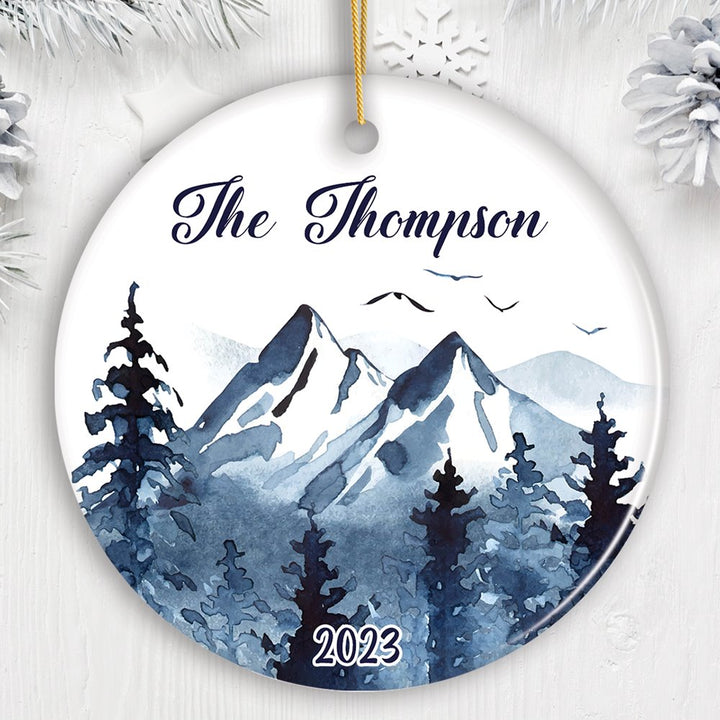 Personalized Family Ornament, Watercolor Mountain Keepsake Gift Ceramic Ornament OrnamentallyYou Circle 