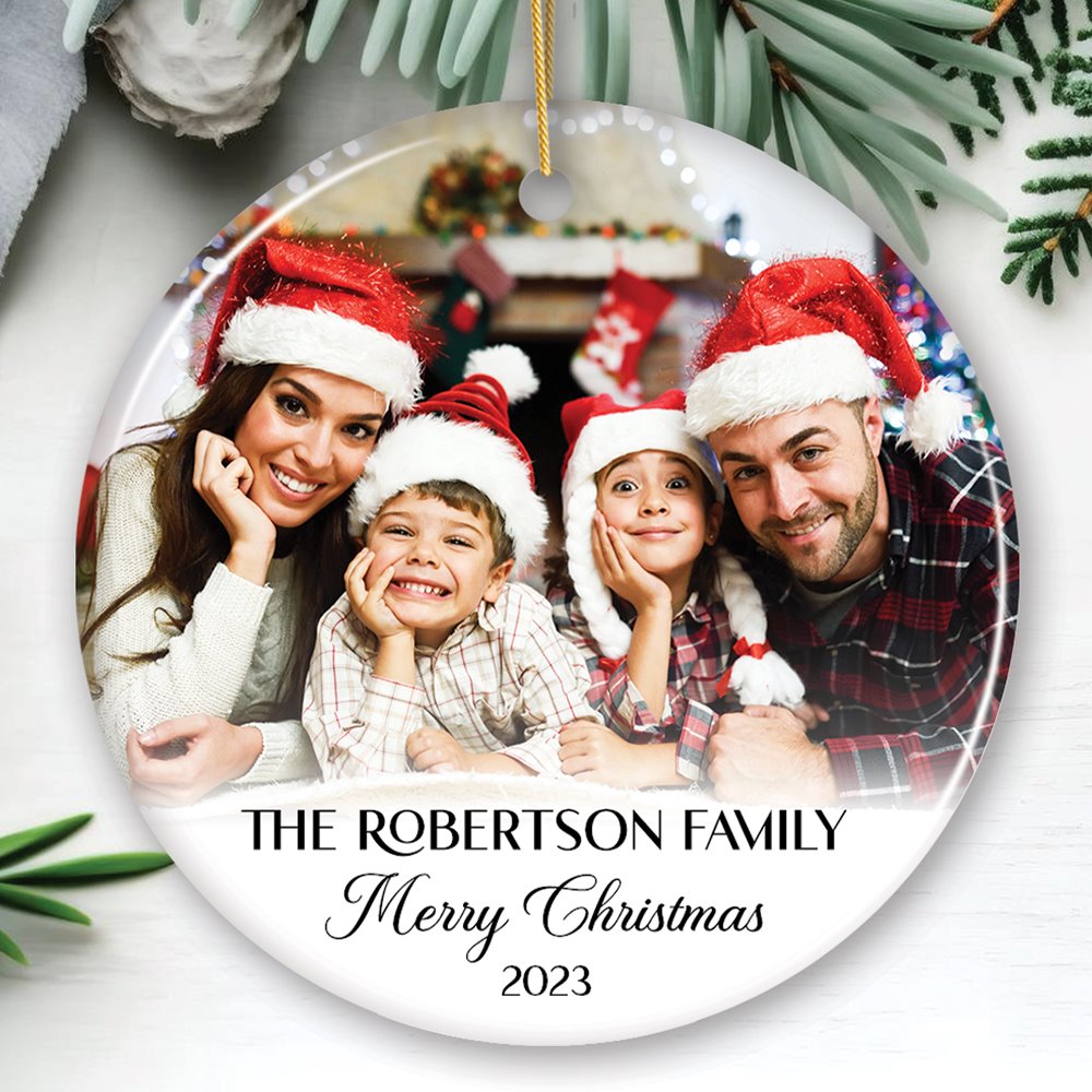 Personalized Family Photo Christmas Ornament, Keepsake Gift with Any Custom Text and Picture Ceramic Ornament OrnamentallyYou Circle 