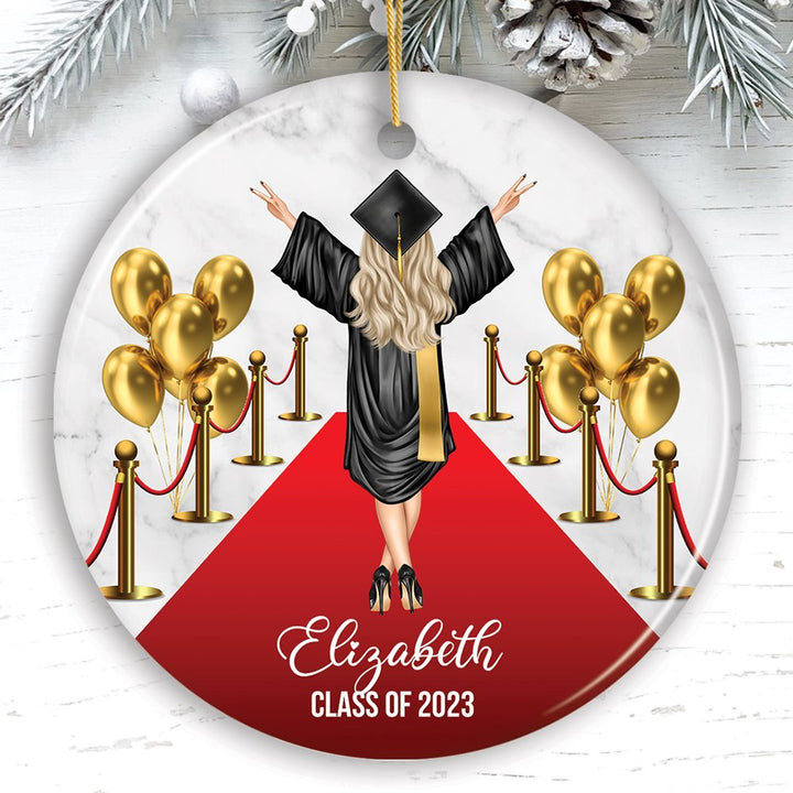 Personalized Female Graduation Ceremony Ornament, School Grad Teenage or Adult Girls Gift Ceramic Ornament OrnamentallyYou Circle 