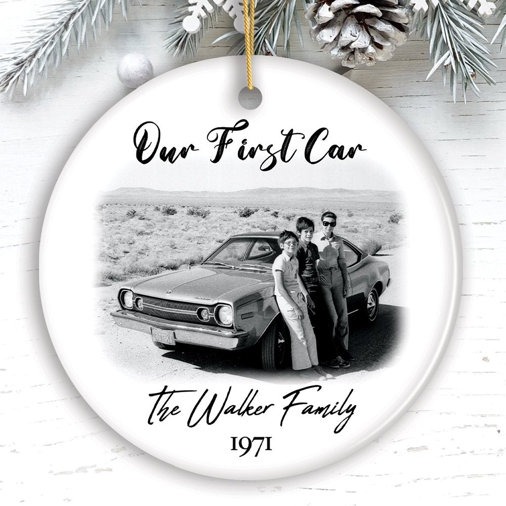 Personalized First Car Photo Ornament, New Driver Picture Custom Christmas Family Gift Ceramic Ornament OrnamentallyYou Circle 