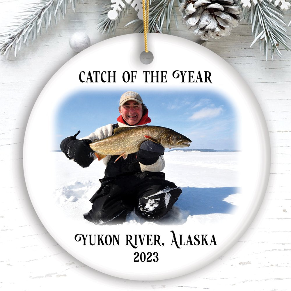 Personalized Fishing Keepsake Ornament Gift, Catch of the Year Photo Ceramic Ornament OrnamentallyYou Circle 