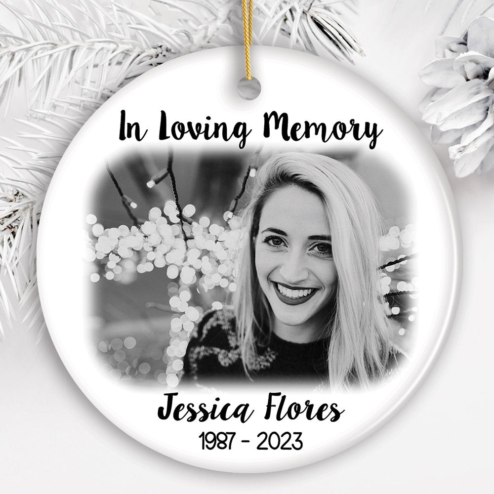 Personalized Memorial Photo Upload Ornament, In Loving Memory Death of a Loved One Ceramic Ornament OrnamentallyYou Circle 