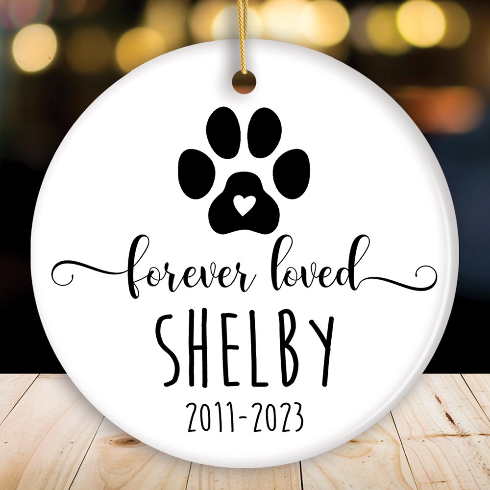 Personalized Pet Memorial Keepsake Ornament, Forever Loved Loss of Dog or Cat Ceramic Ornament OrnamentallyYou Circle 